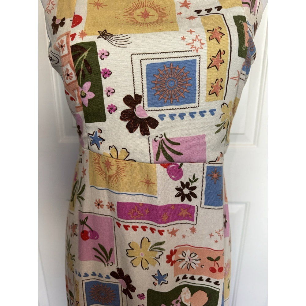 Monteau Patchwork Floral Sundress Large Cottagecore Linen Blend Boho Mini Dress - Picture 5 of 9